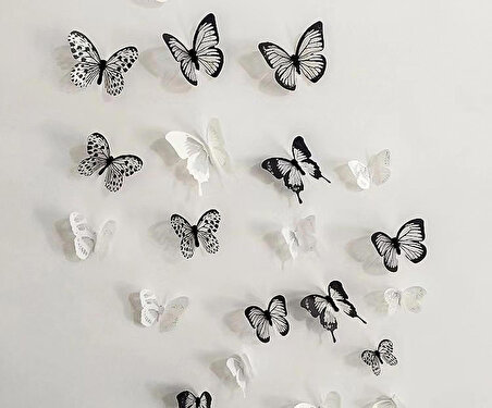 ELSE NİPPON 18 Adet 3D Duvar Sticker Çift Kanatlı Kelebek PVC Wall Stıcker Butterfly
