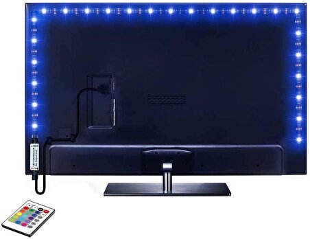 Ema Dükkan Tv Monitör Arkası Kumandalı Rgb Şerit Led 1 Metre Iç Mekan Led Işıldak