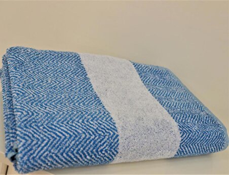100x150 Mavi İplik Boya Jakarlı Bukle Hamam Banyo Havlusu