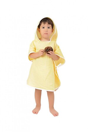 Çocuk Bebek Müslin Panço Kapüşonlu Oeko-tex Sertifikalı 1-4 yaş