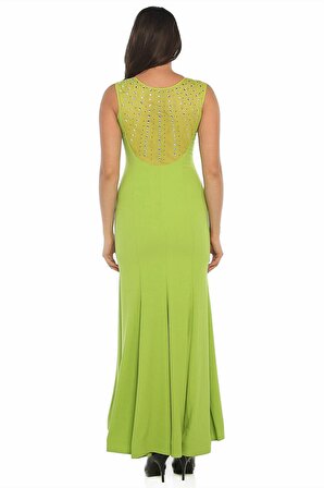 Fierte Kadın Abiye Elbise Frd1450 Balık Sıfır Yaka Krep Nişan Düğün Nikah Mezuniyet Davet Yeşil