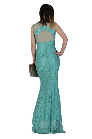 Fierte Kadın Abiye Elbise Lprs4080 Transparan Sıfır Yaka Kolsuz Sırt Detay Dantel Kaplama Balık Nişan Düğün Nikah Mezuniyet Beyaz Mercan Zümrüt Siyah Yeşil