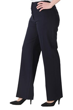 Fierte Kadın Büyük Beden Pantolon Nvr1156 Kumaş Normal Bel Düz Paça Bilek Boy Fermuar Kapama Detay Cep Siyah Kahverengi Bej