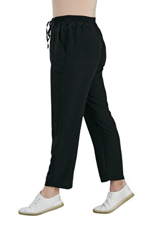 Fierte Kadın Büyük Beden Pantolon Rg1610 Kumaş Elastik Yüksek Bel Bol Paça Siyah