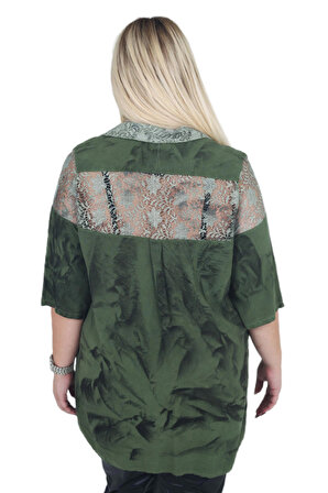 Fierte Kadın Büyük Beden Gömlek Rg4604 Dantel Detay Batik Desen