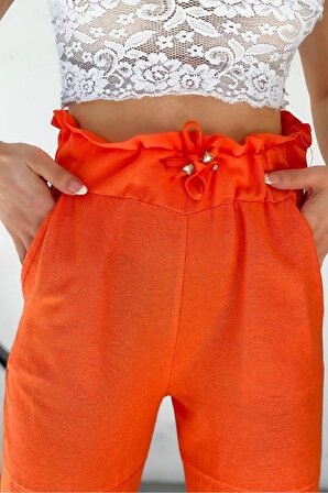 Fierte Kadın Pantolon Chp7001 Keten Elastik Bel Bantlı Paça Cep