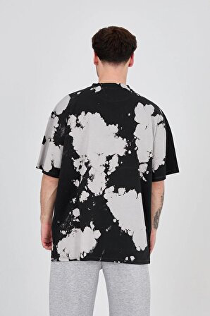Unisex Oversize Batik Desenli Siyah Tişört