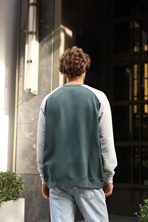 Oversize Nakışlı Sweatshirt Yeşil Gri