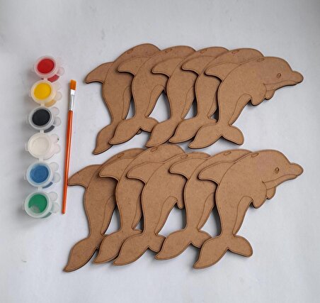 Ebrulisler 10 adet Yunus Figürlü Ahşap Boyama Çocuk Aktivite Sanat Etkinliği Hobi Seti