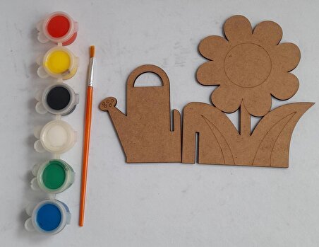 Ebrulisler Çiçek ve Sulama Kabı Çocuk Ahşap Boyama Aktivite Etkinlik Sanat Hobi Seti
