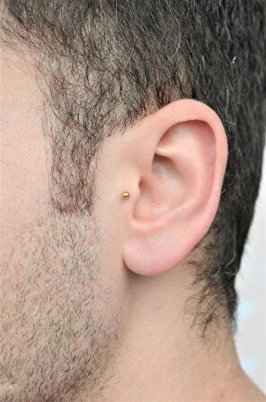 Erkek Çelik Piercing Tragus Helix Kıkırdak 8 mm Gold