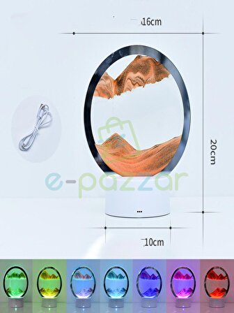Turuncu 3d Cam 7 Renk Işıklı Multicolor Çöl Tasarımlı Sulu Kum Saati Dokunmatik Panelli Usb Girişli