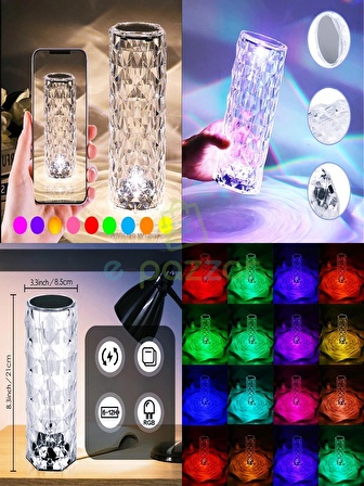 16 Renk 4 Mod Diamond Aydınlatma Masa Lambası Rose Silindir Dokunmatik & Kumandalı Usb Şarjlı 