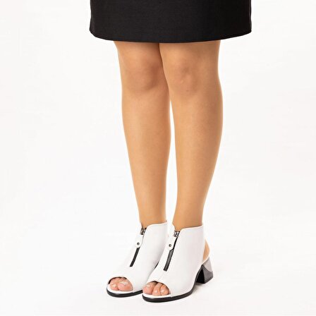 Kadın Hakiki Deri  Topuklu Fermuarlı Sandalet / Yazlık Topuklu Ayakkabı