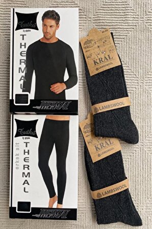 Erkek Termal Üst 2 Adet Siyah Yün Çorap
