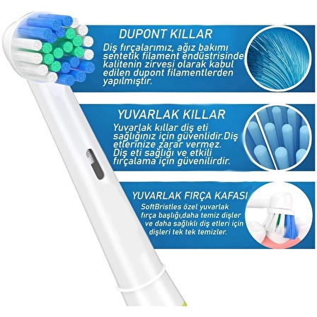 Oral B Diş Fırçasına Uyumlu 4 lu Yedek Başlık Ve 4 Adet Koruyucu Başlık Fırça Ve 4 Kapak