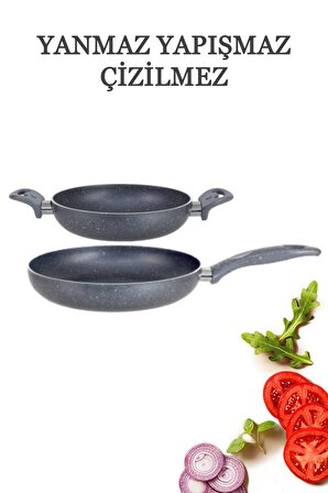 Granit Tava 22 Cm & Çift Kulp Omlet 20 Cm 2'Li Set