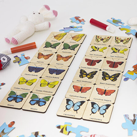 Montessori Ahşap Hafıza Kartıları Eşleştirme Oyunu (Kelebekler)
