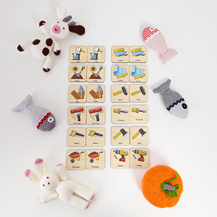 Montessori Ahşap Hafıza Kartıları Eşleştirme Oyunu (El Aletleri)