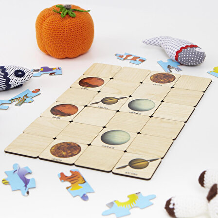Montessori Ahşap Hafıza Kartıları Eşleştirme Oyunu (Gezegenler)