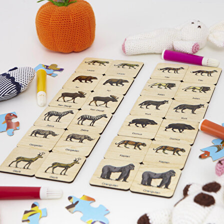 Montessori Ahşap Hafıza Kartıları Eşleştirme Oyunu (Safari Hayvanlar)