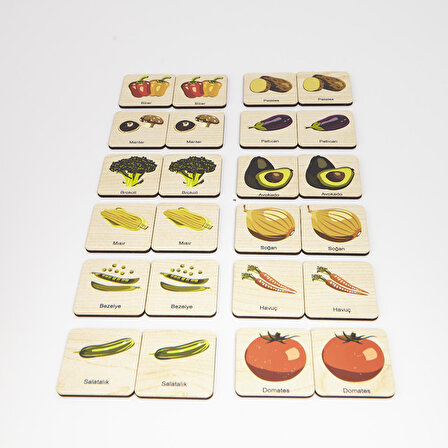 Montessori Ahşap Hafıza Kartıları Eşleştirme Oyunu (Sebzeler)