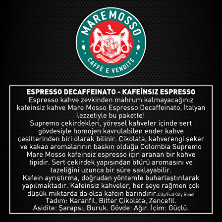 Espresso Decaffeinato Kafeinsiz Espresso Kahve 250 Gr.