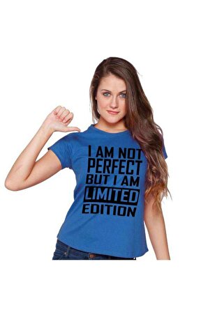 Limited Edition Baskılı Dar Kesim Kadın Mavi t-shirt