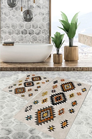 SARAZ HALI Banyo Paspas 2 Li Kilim Desen Etnik 2 Lİ Banyo Paspas Klozet Etnik Kilim