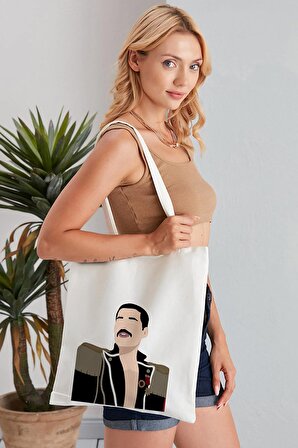 Freddie Mercury Model Baskılı Günlük Kullanım Özel Baskı Bez Omuz Çantası Hediyelik Tote Bag
