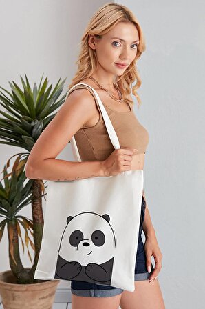 Panda Model Baskılı Günlük Kullanım Özel Baskı Bez Omuz Çantası Hediyelik Tote Bag