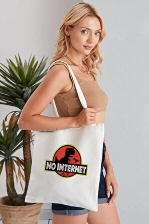 No Internet Model Baskılı Günlük Kullanım Özel Baskı Bez Omuz Çantası Hediyelik Tote Bag