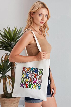Keith Haring Model Baskılı Günlük Kullanım Özel Baskı Bez Omuz Çantası Hediyelik Tote Bag