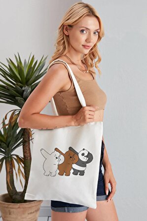 We Bare Bears Model Baskılı Günlük Kullanım Özel Baskı Bez Omuz Çantası Hediyelik Tote Bag