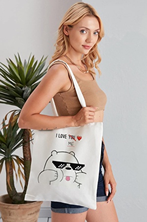 I Love Me Model Baskılı Günlük Kullanım Özel Baskı Bez Omuz Çantası Hediyelik Tote Bag