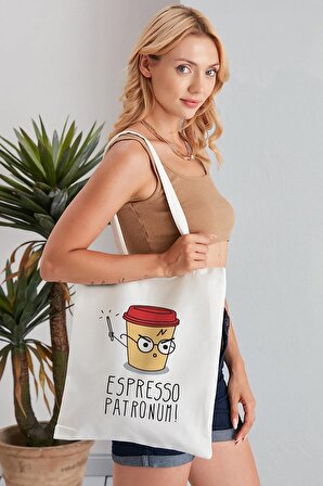 Espresso Patronum! Model Baskılı Günlük Kullanım Özel Baskı Bez Omuz Çantası Hediyelik Tote Bag
