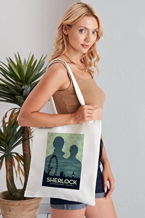 Sherlock Model Baskılı Günlük Kullanım Özel Baskı Bez Omuz Çantası Hediyelik Tote Bag