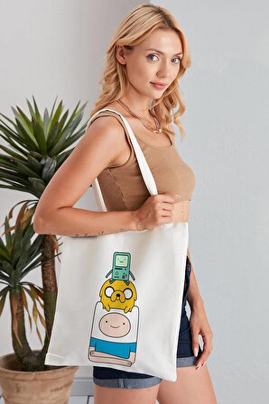 Adventure Time Model Baskılı Günlük Kullanım Özel Baskı Bez Omuz Çantası Hediyelik Tote Bag