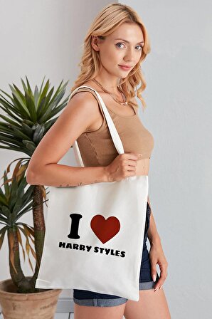 I Love Harry Styles Model Baskılı Günlük Kullanım Özel Baskı Bez Omuz Çantası Hediyelik Tote Bag