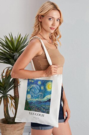 Starry Night Van Gogh Model Baskılı Günlük Kullanım Özel Baskı Bez Omuz Çantası Hediyelik Tote Bag