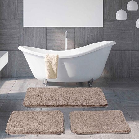 Eurobano Home - Premium %100 Doğal Kaymaz Taban Deve Tüyü Yıkanabilir 3’lü Banyo Halısı, Paspas