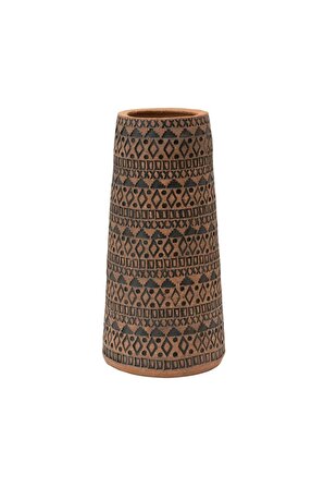 El Yapımı Kabartmalı Terracotta Vazo