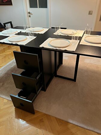 6 Çekmeceli Siyah Katlanır Masa
 