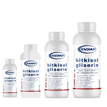 EVYAP Bitkisel Gliserin | %99.7 Saflık | Gıda Tipi Yenilebilir | 500 ML