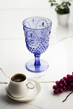 Akrilik Mavi Tekli Kadeh   Su Meşrubat Kahve Yanı Bardağı 450 ml ( Cam Değildir )