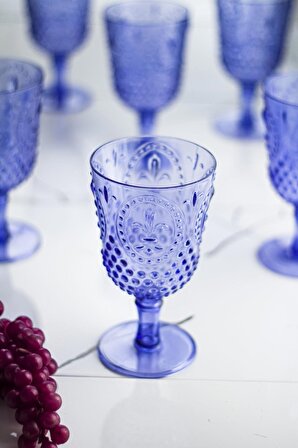 Akrilik Mavi 6 lı Kadeh   Su Meşrubat Kahve Yanı Bardağı 450 ml ( Cam Değildir )