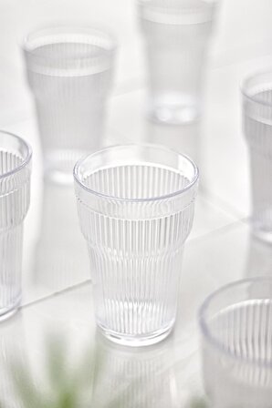 Akrilik Şeffaf 6 lı Uzun Bardak   Su Meşrubat Bardağı 400 ml ( Cam Değildir )