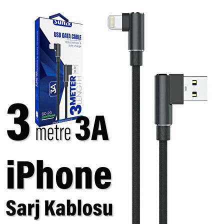3 Metre Oyuncu Şarj Kablosu iPhone Uyumlu Uzun 3A 3m USB - Ligtning