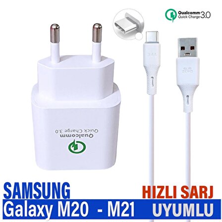 Samsung Galaxy M20 - M21 Şarj Aleti HIZLI Şarj Adaptörü ve Type-C Kablo