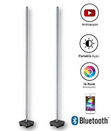 RGB Led Lambader 100 cm Bluetooth Kontrollü Çiftli Set